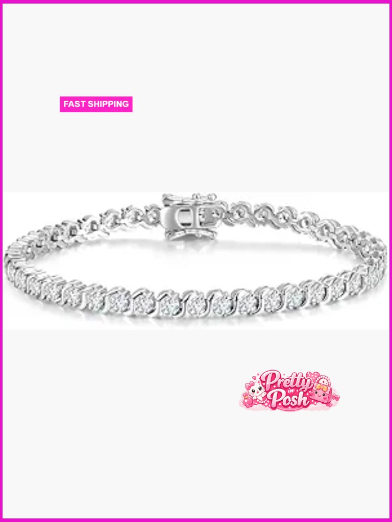 Sterling Silver Cz Tennis Bracelet 3mm Spring Clasp 7.2 Inch